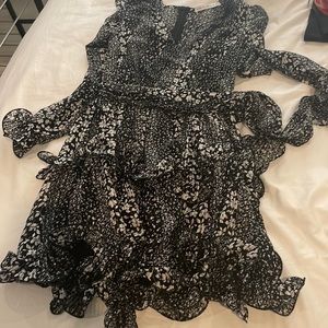 Saints and secrets xs floral black ruffle mini long sleeve dress